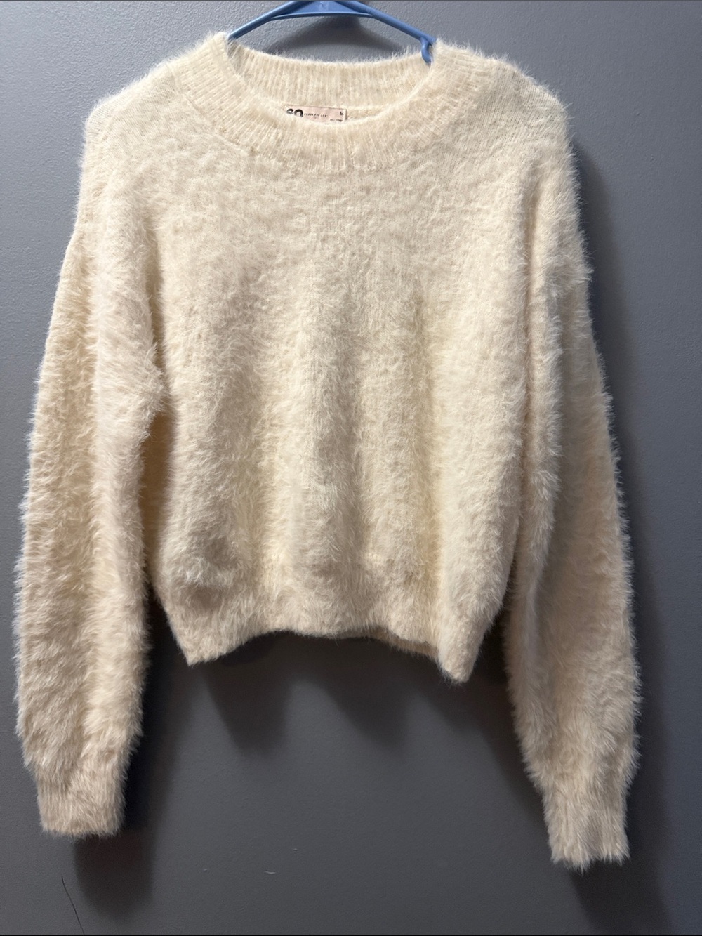 SO Cream Fuzzy Crewneck Sweater